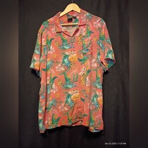 Disney Lilo & Stitch Pink Tropical Hawaiian Shirt Mens XXL Button-Up Aloha Vibes